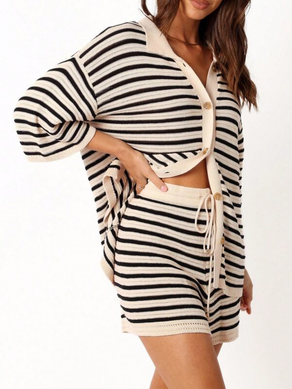 Set Casual de Camisa a Rayas y Shorts Sueltos