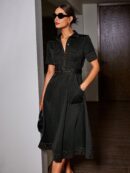 Vestido Camisero Casual Manga Corta con Cuello y Cinturón