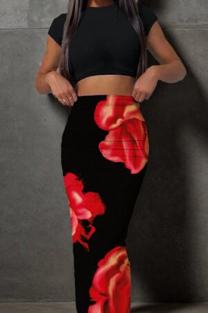 Set de Top y Falda Larga Estampado Floral Casual