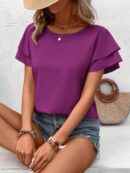 Camisa Casual de Verano con Mangas de Volantes en Color Sólido