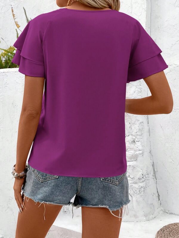 Camisa Casual de Verano con Mangas de Volantes en Color Sólido - Image 116