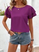 Camisa Casual de Verano con Mangas de Volantes en Color Sólido