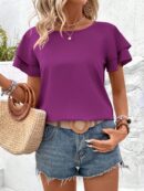 Camisa Casual de Verano con Mangas de Volantes en Color Sólido
