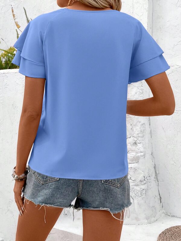 Camisa Casual de Verano con Mangas de Volantes en Color Sólido - Image 56