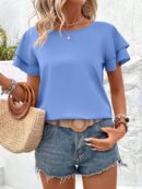 Camisa Casual de Verano con Mangas de Volantes en Color Sólido