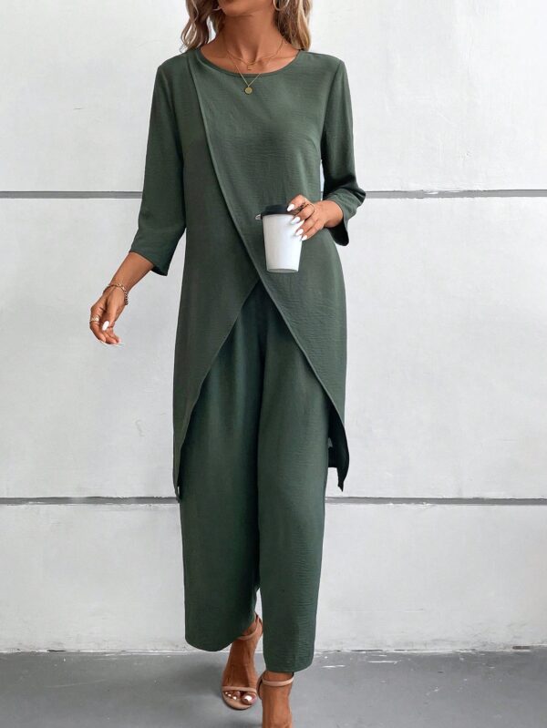 Conjunto Casual 2pcs: Top Simple Manga 3/4 y Pantalón Cintura Elástica - Image 7