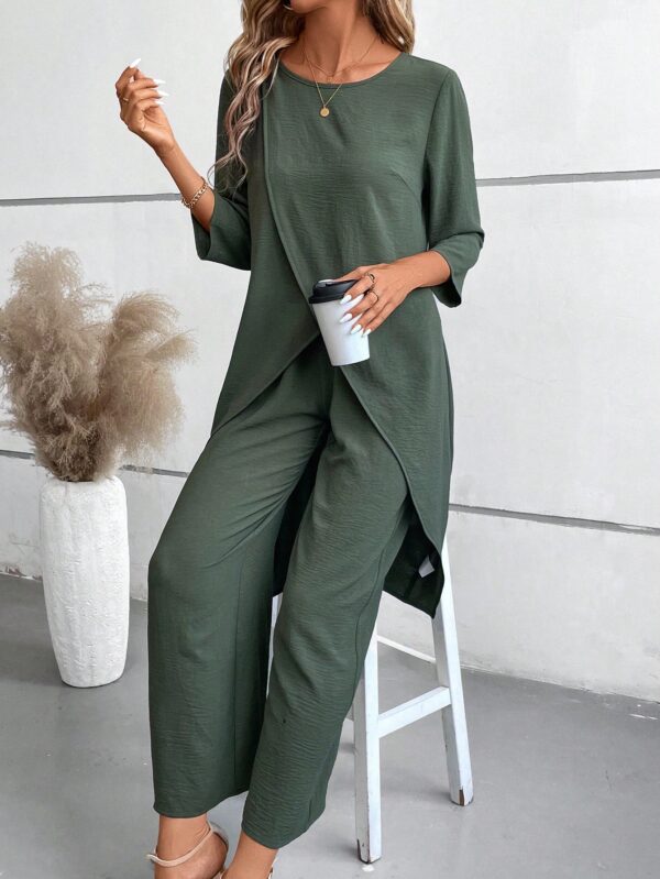 Conjunto Casual 2pcs: Top Simple Manga 3/4 y Pantalón Cintura Elástica - Image 8