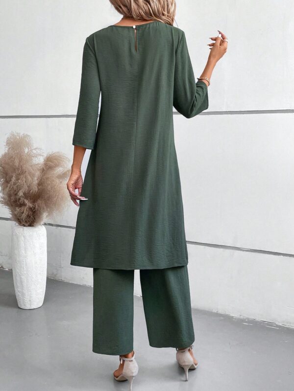 Conjunto Casual 2pcs: Top Simple Manga 3/4 y Pantalón Cintura Elástica - Image 9