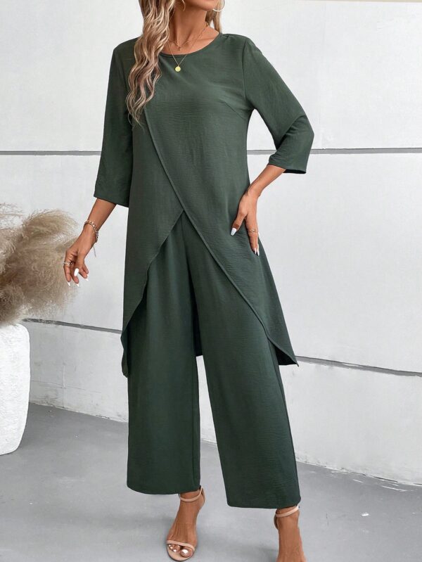 Conjunto Casual 2pcs: Top Simple Manga 3/4 y Pantalón Cintura Elástica - Image 10