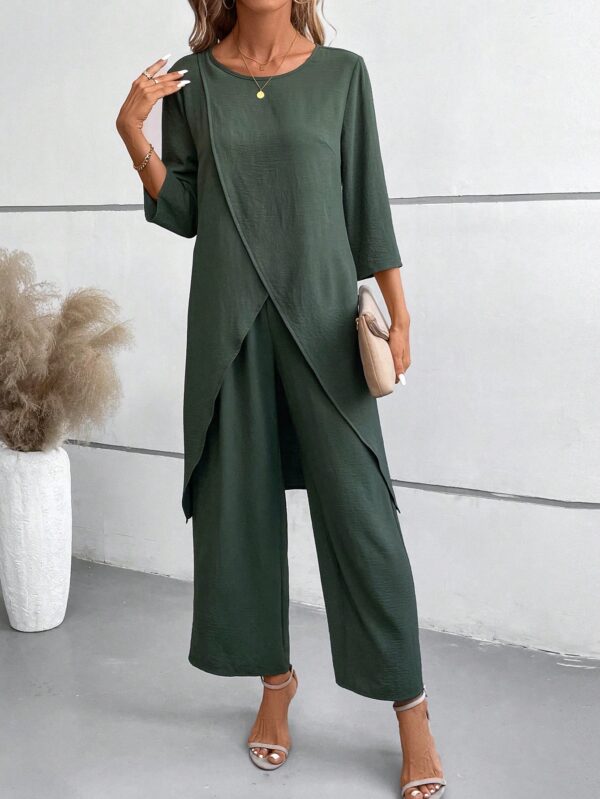 Conjunto Casual 2pcs: Top Simple Manga 3/4 y Pantalón Cintura Elástica - Image 11