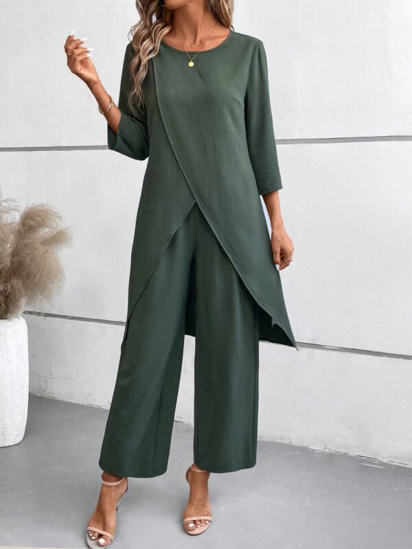 Conjunto Casual 2pcs: Top Simple Manga 3/4 y Pantalón Cintura Elástica - Image 12
