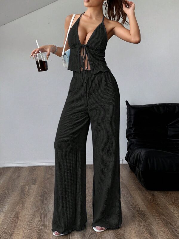Set de Camisola Plisada y Pantalón Ancho de Textura Suave y Elegante - Image 13