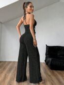 Set de Camisola Plisada y Pantalón Ancho de Textura Suave y Elegante