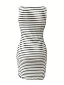 Vestido con Rayas Tejido Sin Mangas Cuello Redondo