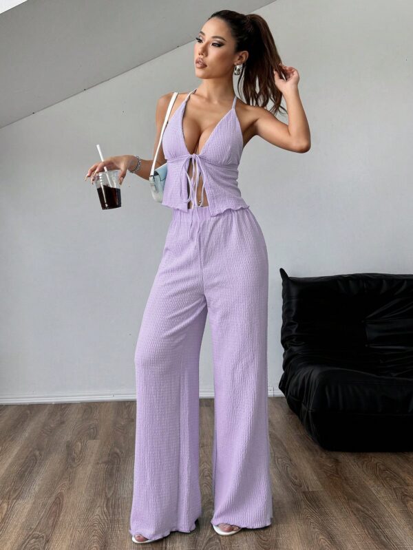 Set de Camisola Plisada y Pantalón Ancho de Textura Suave y Elegante - Image 46