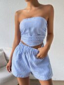 Set Casual 2 piezas: Top Bandeau a Rayas y Shorts con Bolsillo