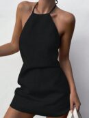 Vestido Mini sin Mangas con Espalda Descubierta y Cuello Halter