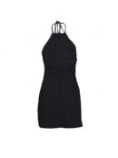 Vestido Mini sin Mangas con Espalda Descubierta y Cuello Halter