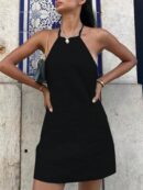 Vestido Mini sin Mangas con Espalda Descubierta y Cuello Halter