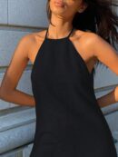Vestido Mini sin Mangas con Espalda Descubierta y Cuello Halter