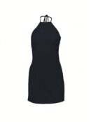 Vestido Mini sin Mangas con Espalda Descubierta y Cuello Halter