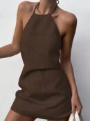 Vestido Mini sin Mangas con Espalda Descubierta y Cuello Halter