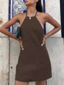 Vestido Mini sin Mangas con Espalda Descubierta y Cuello Halter