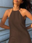 Vestido Mini sin Mangas con Espalda Descubierta y Cuello Halter