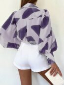 Camisa Estampada Multicolor de Manga Larga para Uso Diario