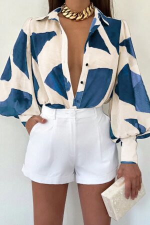 Camisa Estampada Multicolor de Manga Larga para Uso Diario