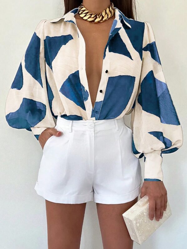 Camisa Estampada Multicolor de Manga Larga para Uso Diario