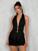 Conjunto de Blusa Halter con Falda Plisada y Abertura