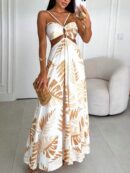 Vestido Largo Playero con Estampado Tropical y Espalda Descubierta