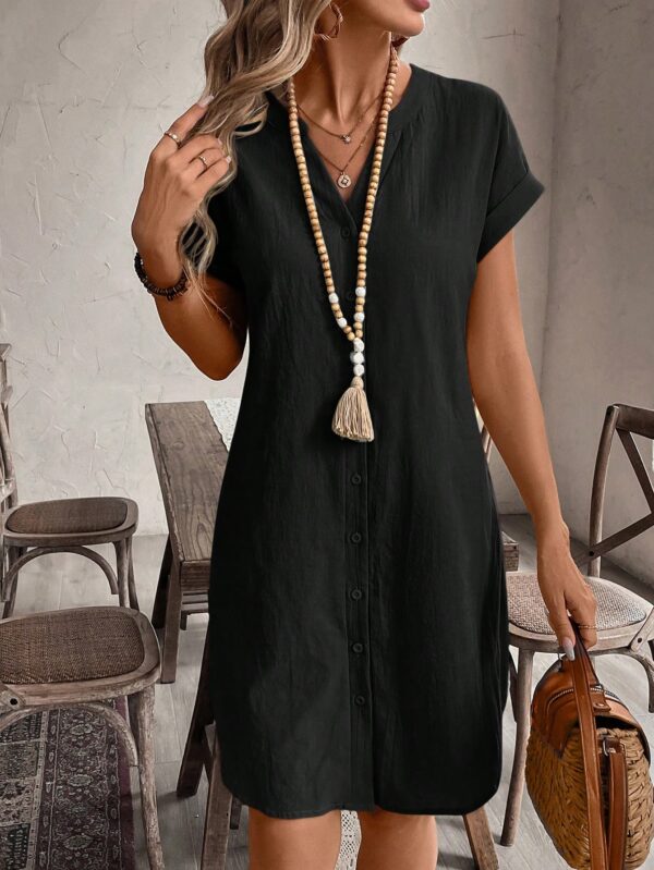 Vestido Mini Casual de Manga Corta con Botones Frontales - Image 3