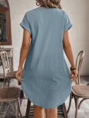 Vestido Mini Casual de Manga Corta con Botones Frontales