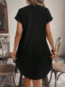 Vestido Mini Casual de Manga Corta con Botones Frontales