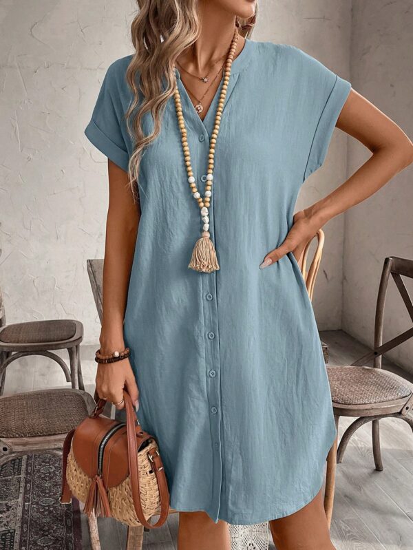 Vestido Mini Casual de Manga Corta con Botones Frontales - Image 52