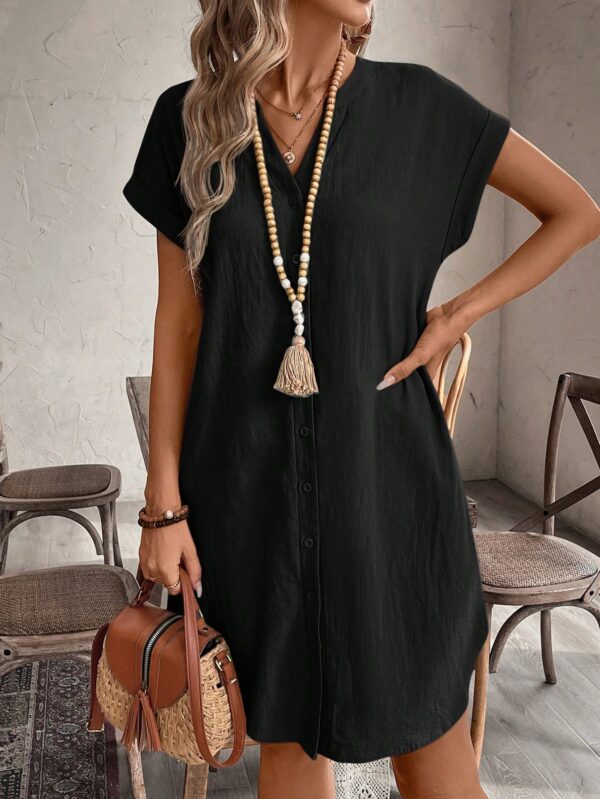 Vestido Mini Casual de Manga Corta con Botones Frontales - Image 6
