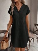 Vestido Mini Casual de Manga Corta con Botones Frontales