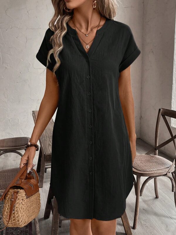 Vestido Mini Casual de Manga Corta con Botones Frontales - Image 4
