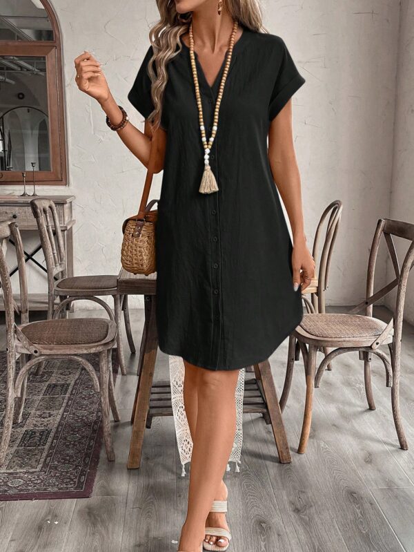 Vestido Mini Casual de Manga Corta con Botones Frontales - Image 5
