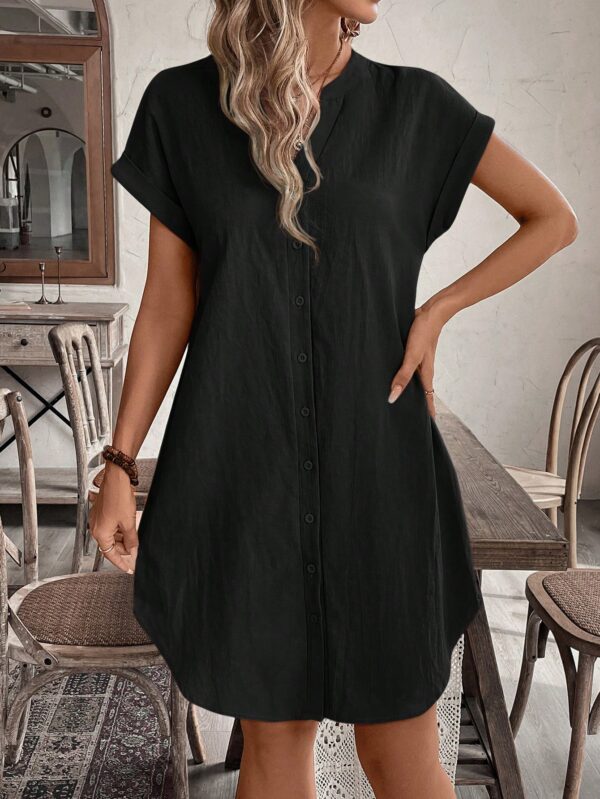 Vestido Mini Casual de Manga Corta con Botones Frontales - Image 7