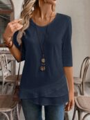 Camisa Casual Manga Larga con Estampado Floral y Cuello Redondo