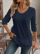 Camisa Casual Manga Larga con Estampado Floral y Cuello Redondo