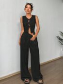 Conjunto de Chaleco con Lazo y Pantalón Recto Casual