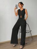 Conjunto de Chaleco con Lazo y Pantalón Recto Casual