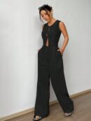 Conjunto de Chaleco con Lazo y Pantalón Recto Casual