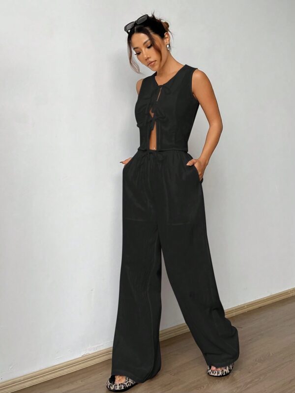 Conjunto de Chaleco con Lazo y Pantalón Recto Casual - Image 6