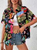 Camisa Estampada Graffiti Casual de Verano