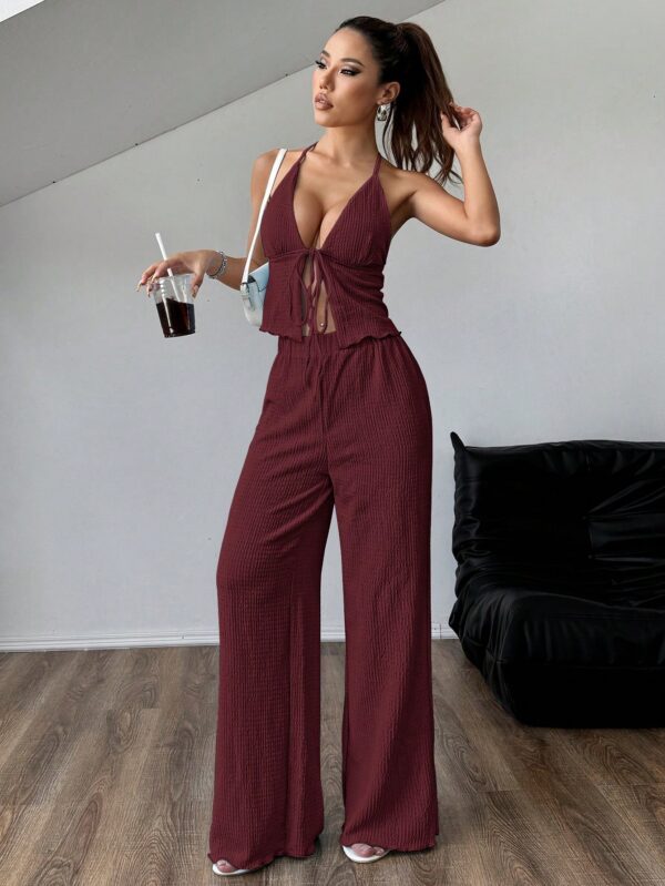Set de Camisola Plisada y Pantalón Ancho de Textura Suave y Elegante - Image 17